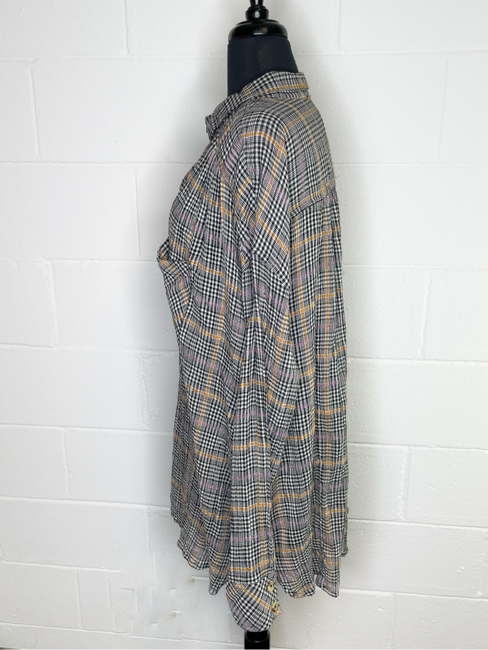Free People Break My Stripe Plaid Button Down Shirt In Black - Picture 4 of 10